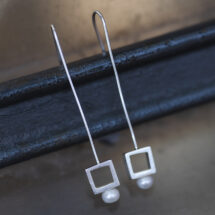 Cube and Pearl – geometric silver dangle earrings with pearl – INDUSTREAL Collection – designer jewelry – MADE TO ORDER