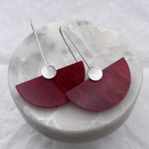 Red Sky Fan – silver dangle earrings with plexiglass – designer jewelry