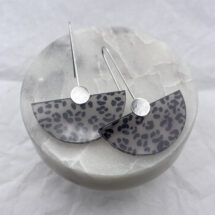 Ocelot Patterned Fan – silver dangle earrings with plexiglass – designer jewelry