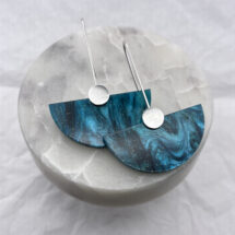 Turquoise Sky Fan – silver dangle earrings with plexiglass – designer jewelry