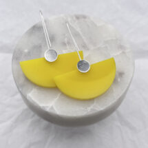 Yellow Fan – silver dangle earrings with plexiglass – designer jewelry
