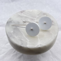 White Circle – dangling minimalist geometric silver earrings with plexiglass, modern jewelry