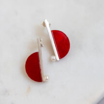 Half Moon – Sterling Silver Earrings with Red Sky Plexi and Freshwater Pearls – Designer Jewelry – DOLCE VITA Collection